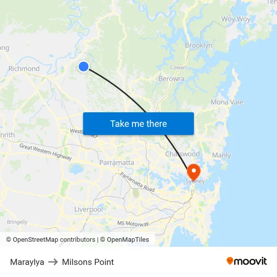 Maraylya to Milsons Point map
