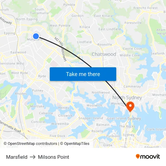 Marsfield to Milsons Point map