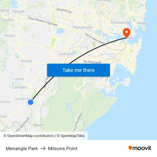 Menangle Park to Milsons Point map