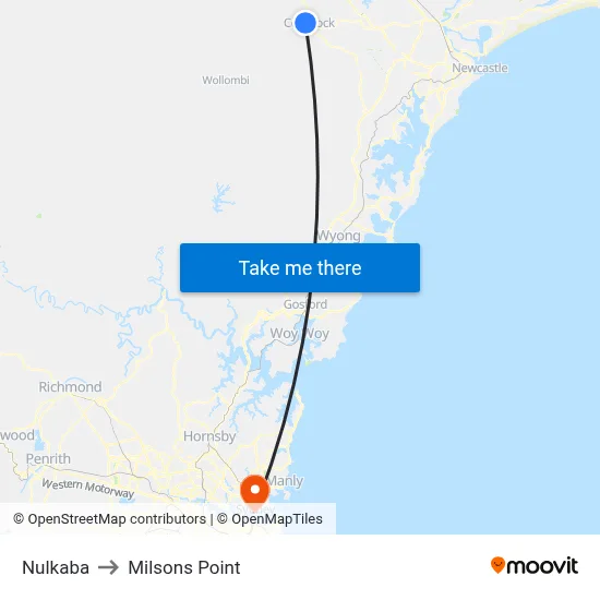 Nulkaba to Milsons Point map