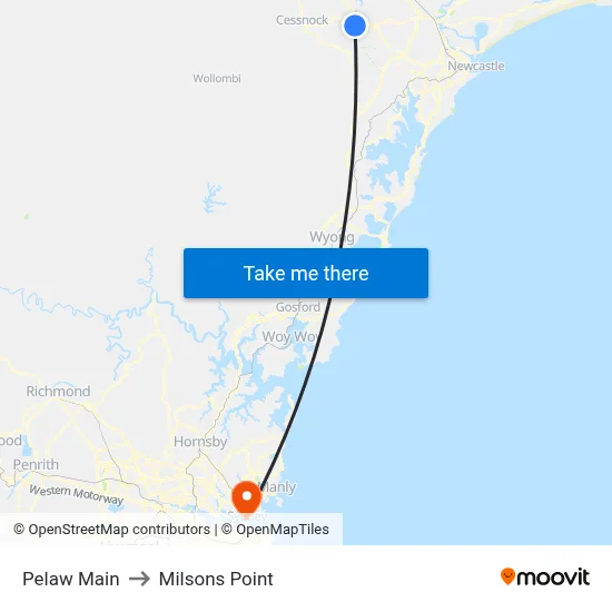 Pelaw Main to Milsons Point map