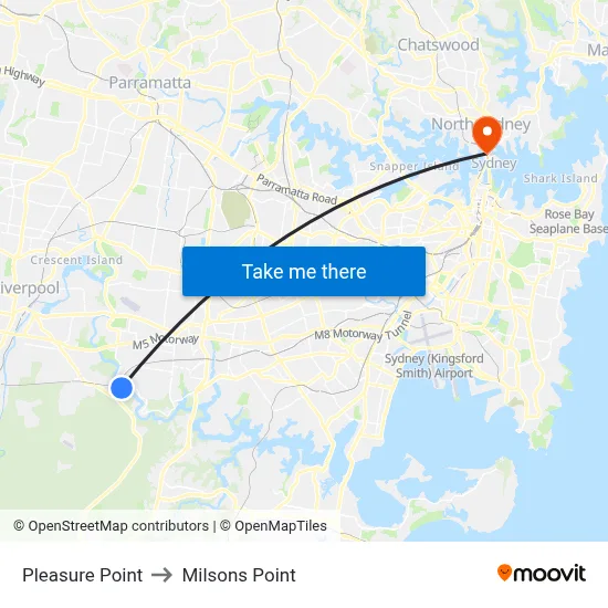 Pleasure Point to Milsons Point map