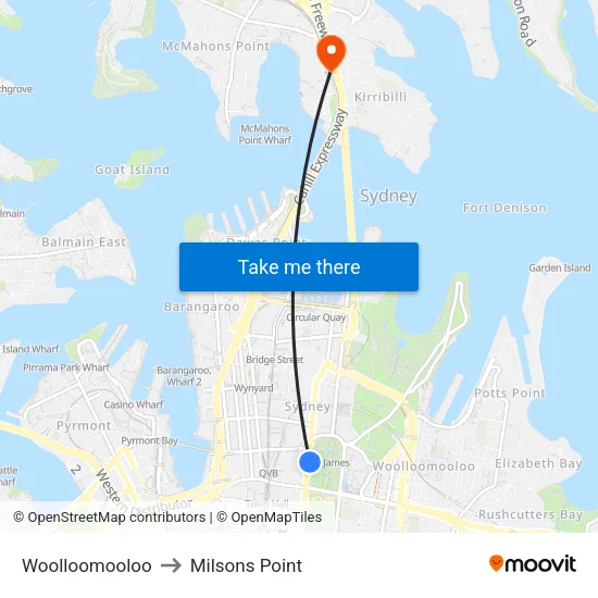 Woolloomooloo to Milsons Point map