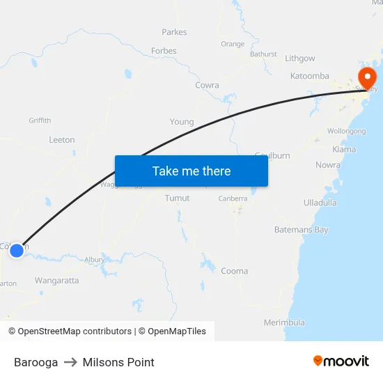 Barooga to Milsons Point map