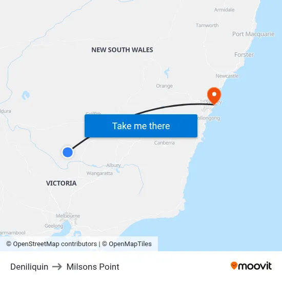 Deniliquin to Milsons Point map