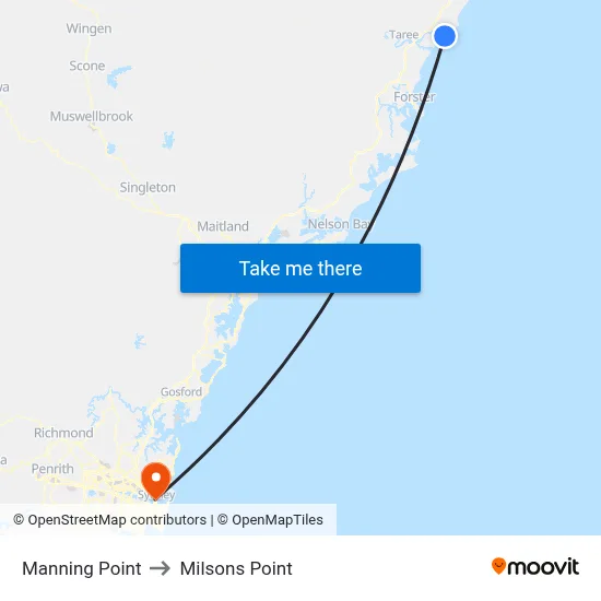Manning Point to Milsons Point map