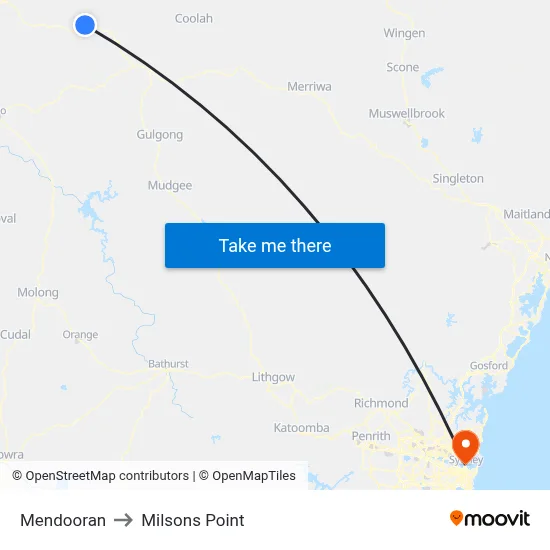Mendooran to Milsons Point map