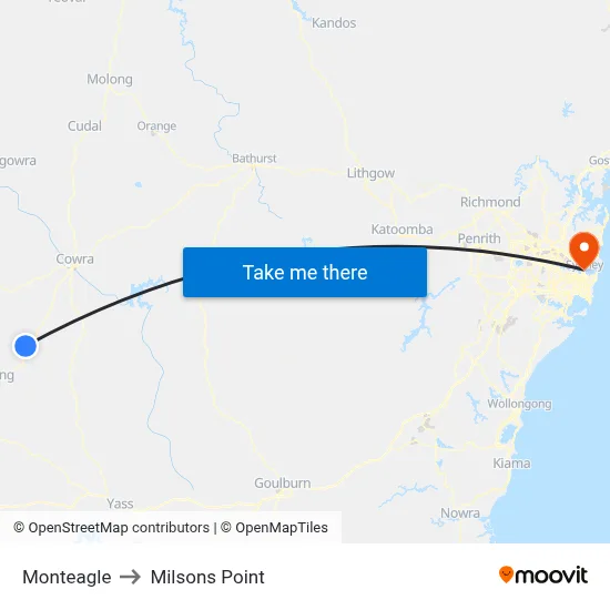 Monteagle to Milsons Point map