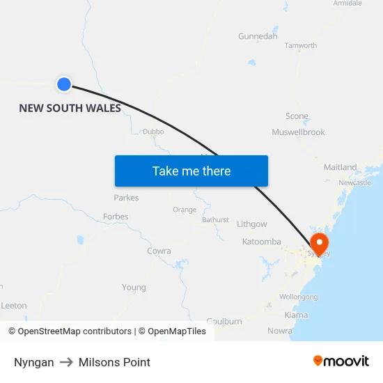 Nyngan to Milsons Point map