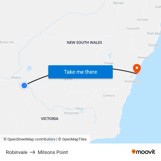 Robinvale to Milsons Point map