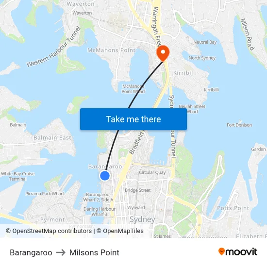 Barangaroo to Milsons Point map