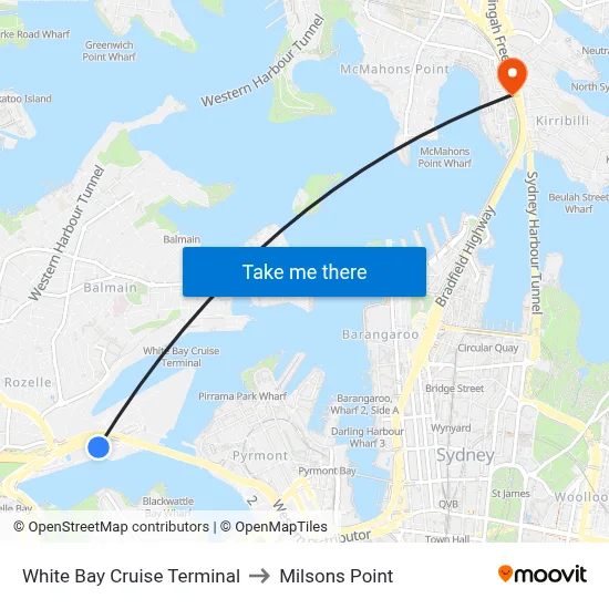 White Bay Cruise Terminal to Milsons Point map