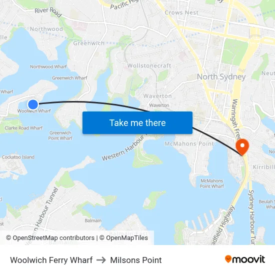 Woolwich Ferry Wharf to Milsons Point map