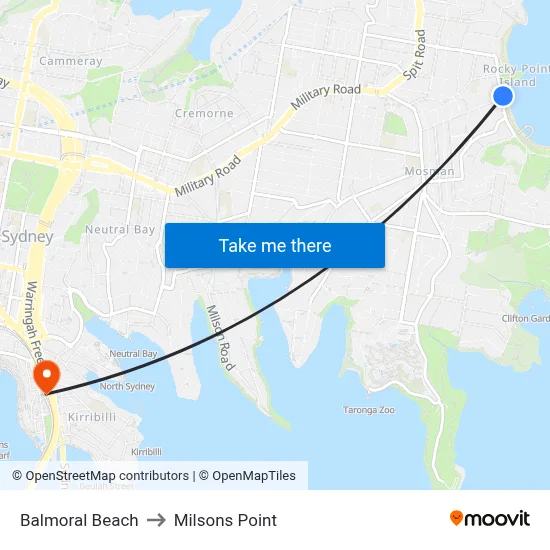Balmoral Beach to Milsons Point map
