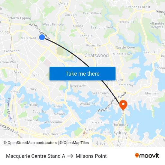 Macquarie Centre Stand A to Milsons Point map