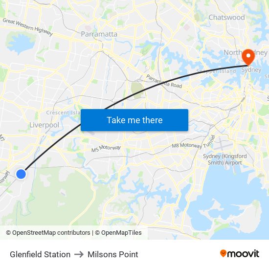 Glenfield Station to Milsons Point map