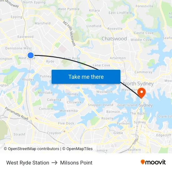 West Ryde Station to Milsons Point map