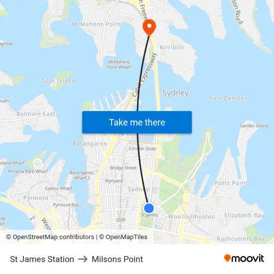 St James Station to Milsons Point map