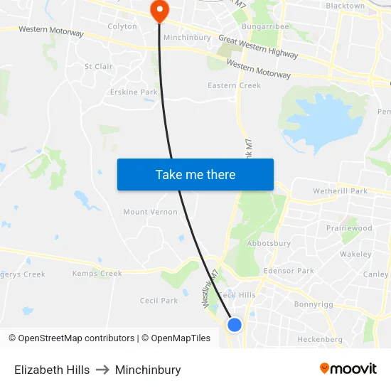 Elizabeth Hills to Minchinbury map