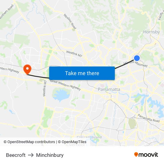 Beecroft to Minchinbury map