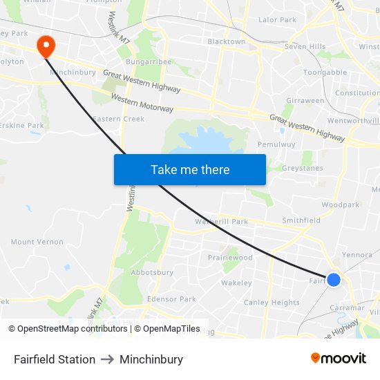 Fairfield Station to Minchinbury map