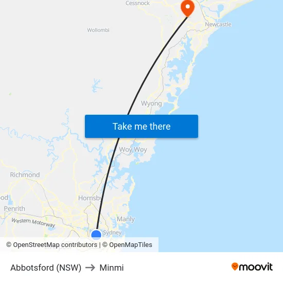 Abbotsford (NSW) to Minmi map