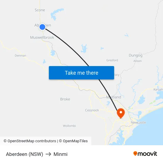 Aberdeen (NSW) to Minmi map