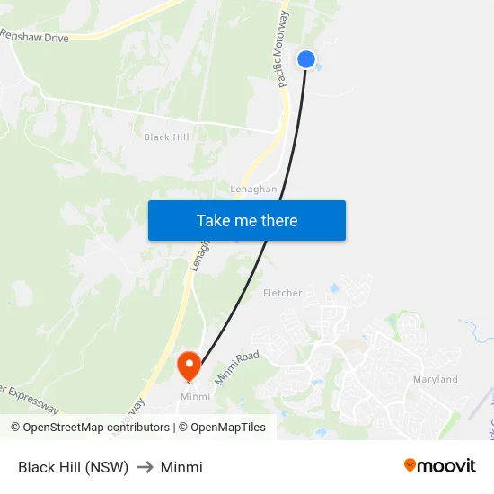 Black Hill (NSW) to Minmi map
