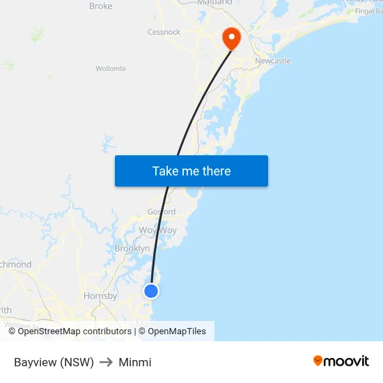 Bayview (NSW) to Minmi map