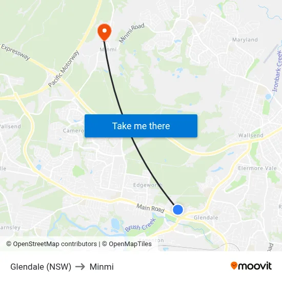 Glendale (NSW) to Minmi map