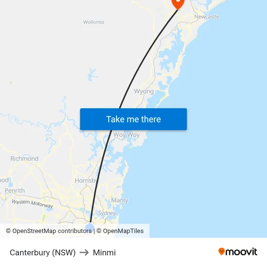 Canterbury (NSW) to Minmi map