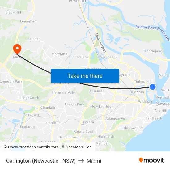 Carrington (Newcastle - NSW) to Minmi map
