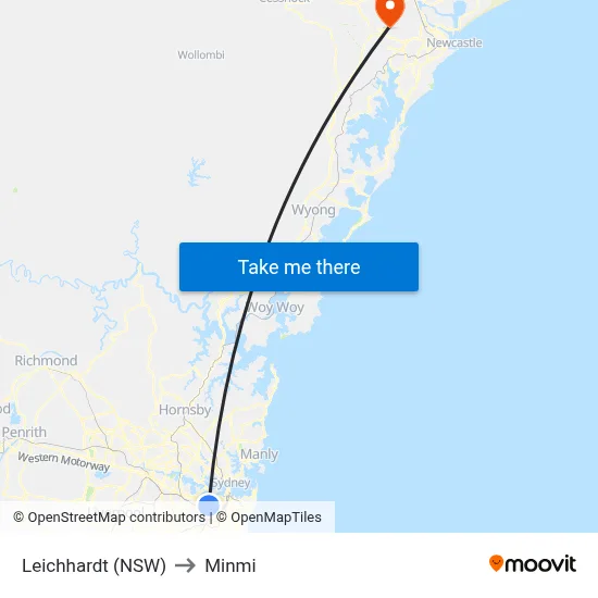 Leichhardt (NSW) to Minmi map