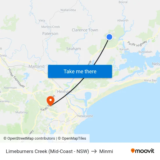 Limeburners Creek (Mid-Coast - NSW) to Minmi map