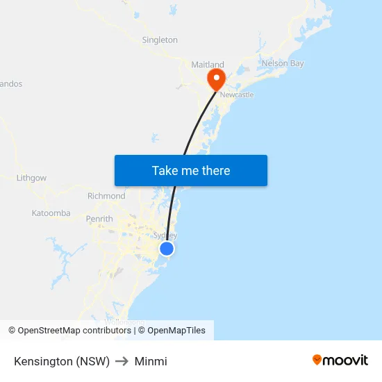Kensington (NSW) to Minmi map