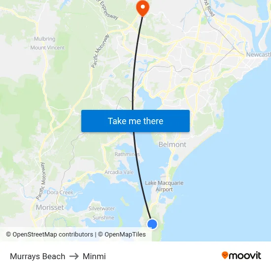 Murrays Beach to Minmi map