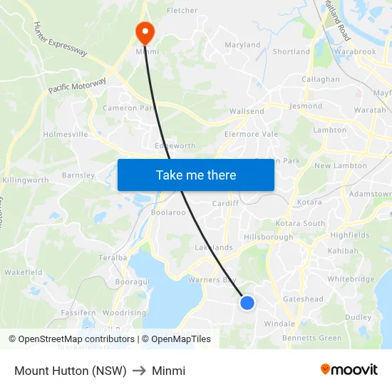 Mount Hutton (NSW) to Minmi map