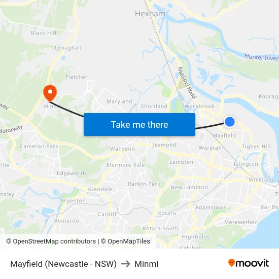 Mayfield (Newcastle - NSW) to Minmi map