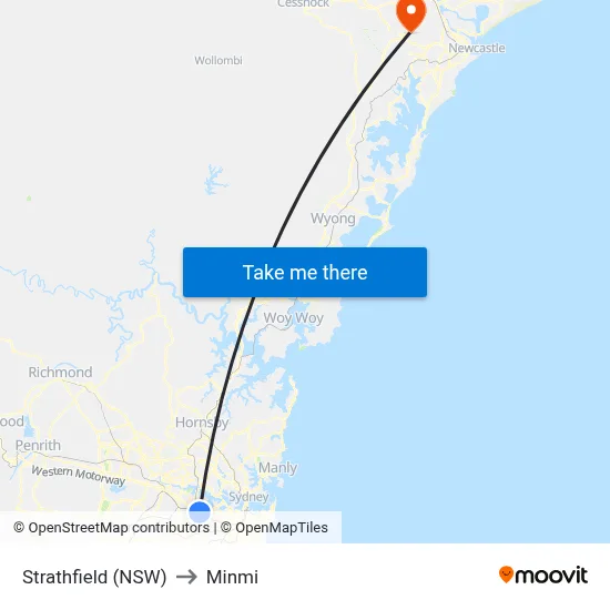 Strathfield (NSW) to Minmi map