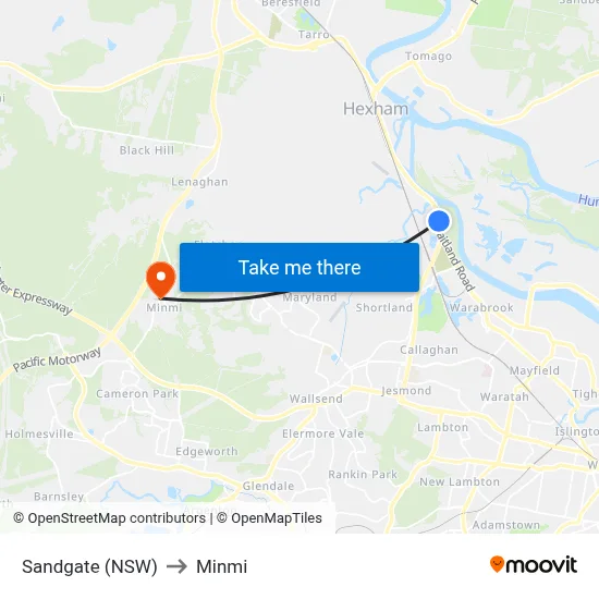 Sandgate (NSW) to Minmi map