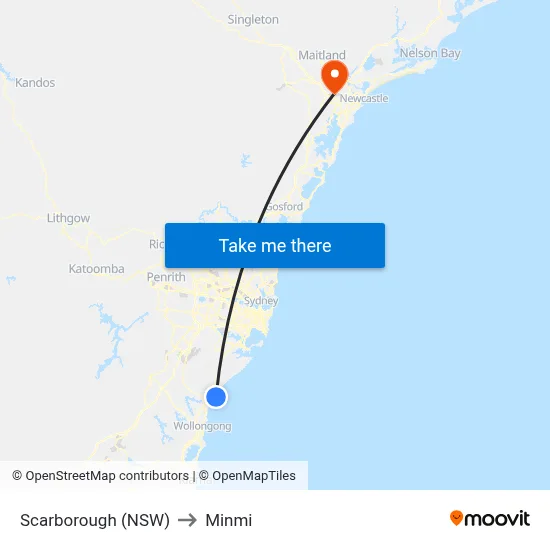 Scarborough (NSW) to Minmi map