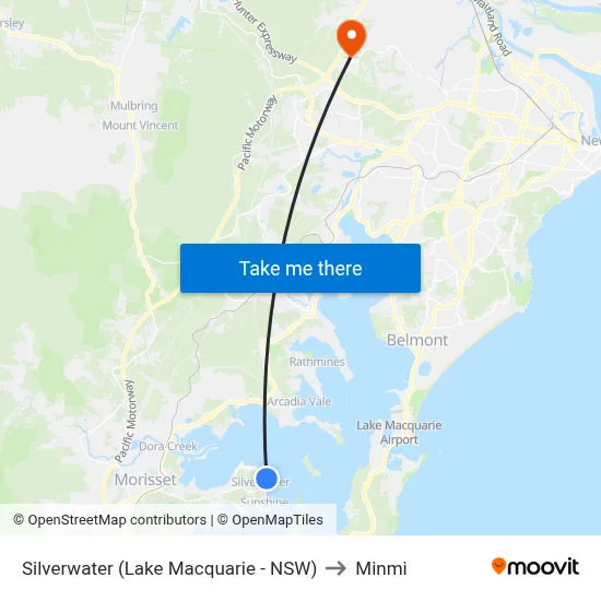 Silverwater (Lake Macquarie - NSW) to Minmi map