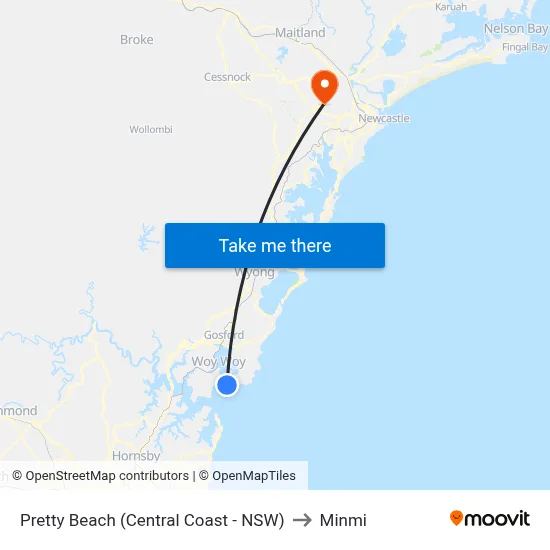 Pretty Beach (Central Coast - NSW) to Minmi map