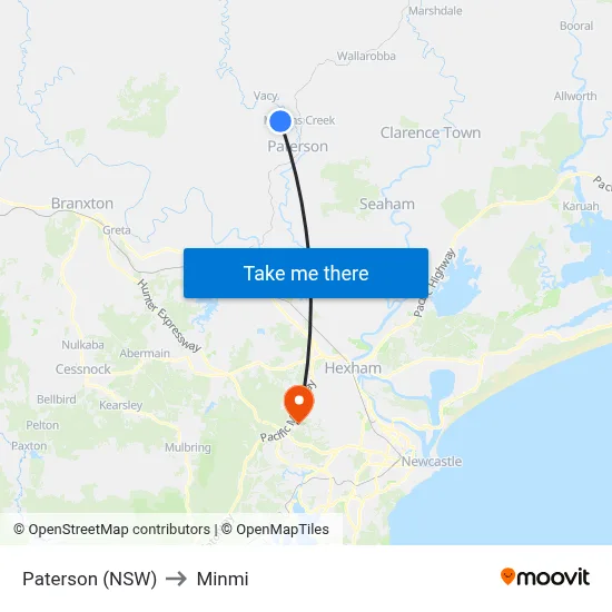 Paterson (NSW) to Minmi map