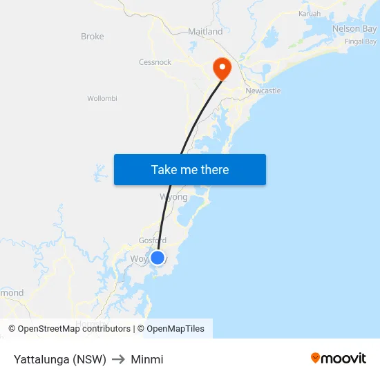 Yattalunga (NSW) to Minmi map