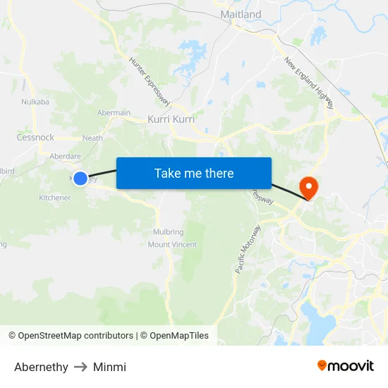 Abernethy to Minmi map
