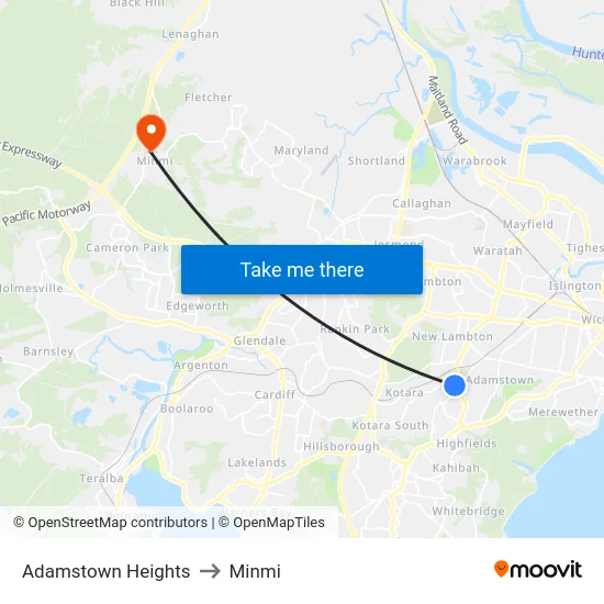 Adamstown Heights to Minmi map
