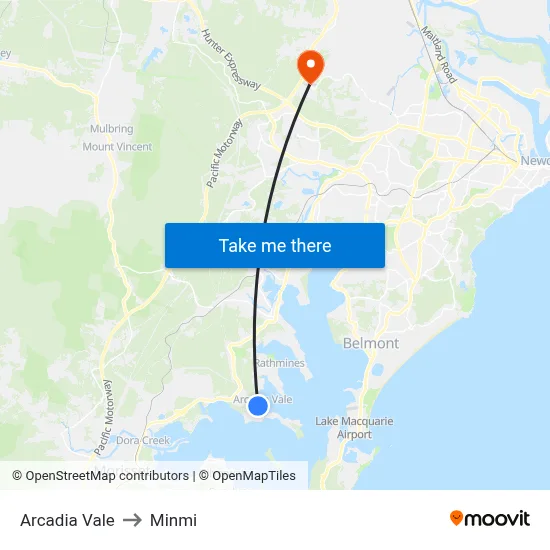 Arcadia Vale to Minmi map