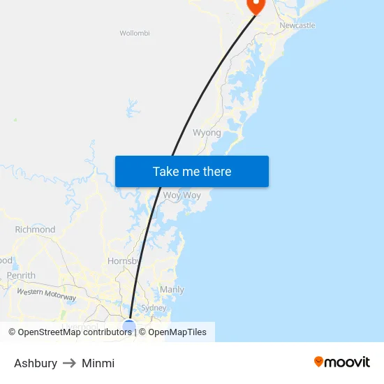Ashbury to Minmi map