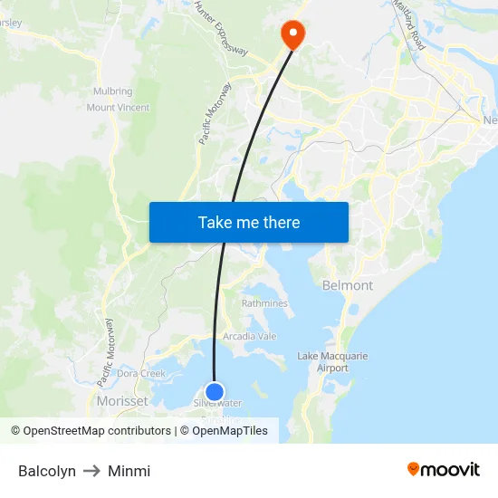 Balcolyn to Minmi map